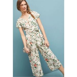 Gal Meets Glam Sophia Floral Short Sleeve Jumpsuit Green Pink Color Size 6